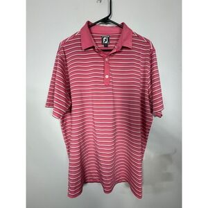 FootJoy Mens ProDry Athletic Fit Striped Golf‎ Polo Shirt Pink White Large